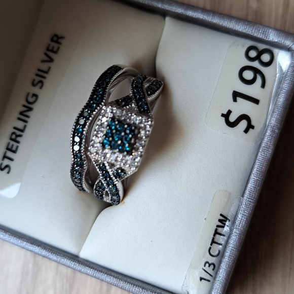 Forever Bride 1/3 CCTW Teal Ring and Band - Picture 8 of 10